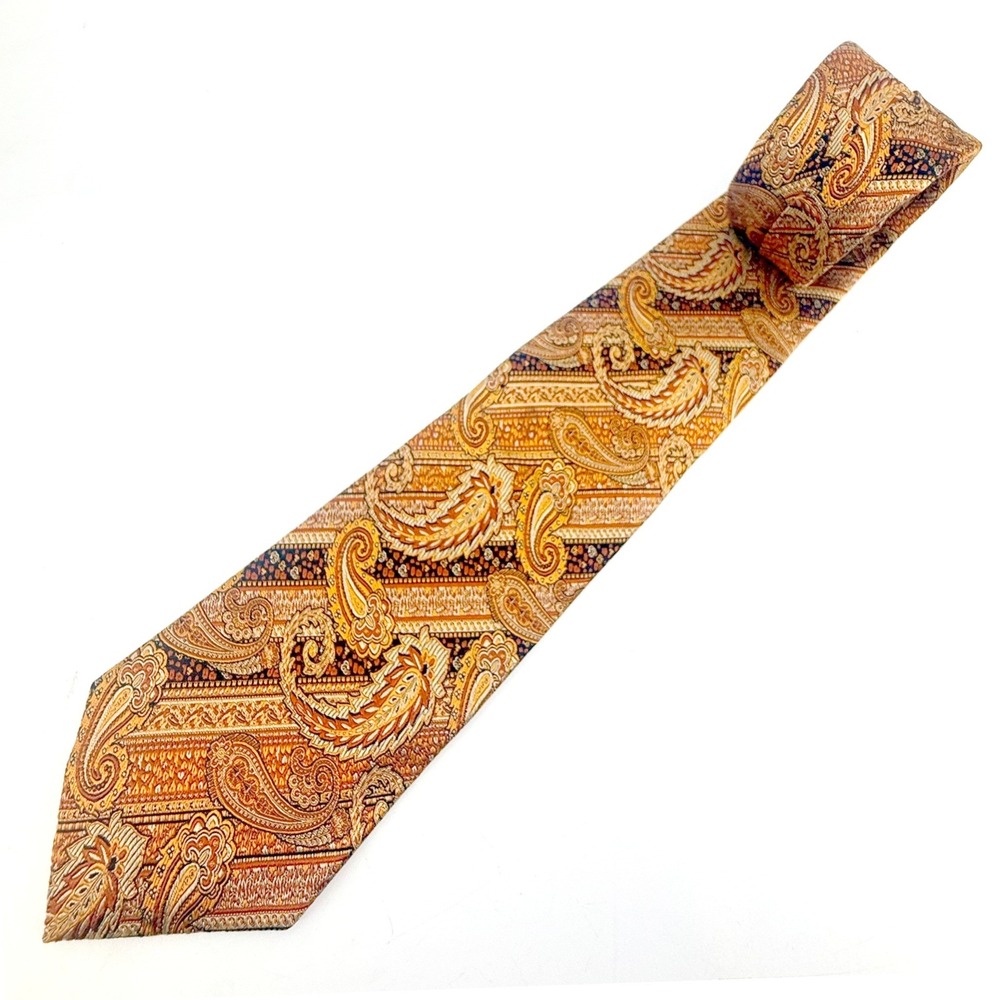 T. Harris London Paisley Tie Mens OS Gold Orange Silk Woven Pattern